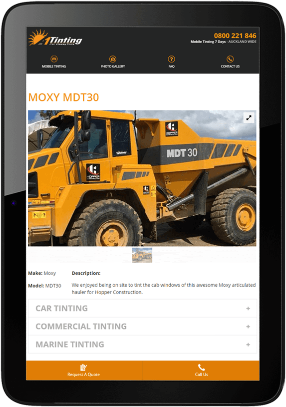 A1 Tinting website design project tablet - A1 Tinting