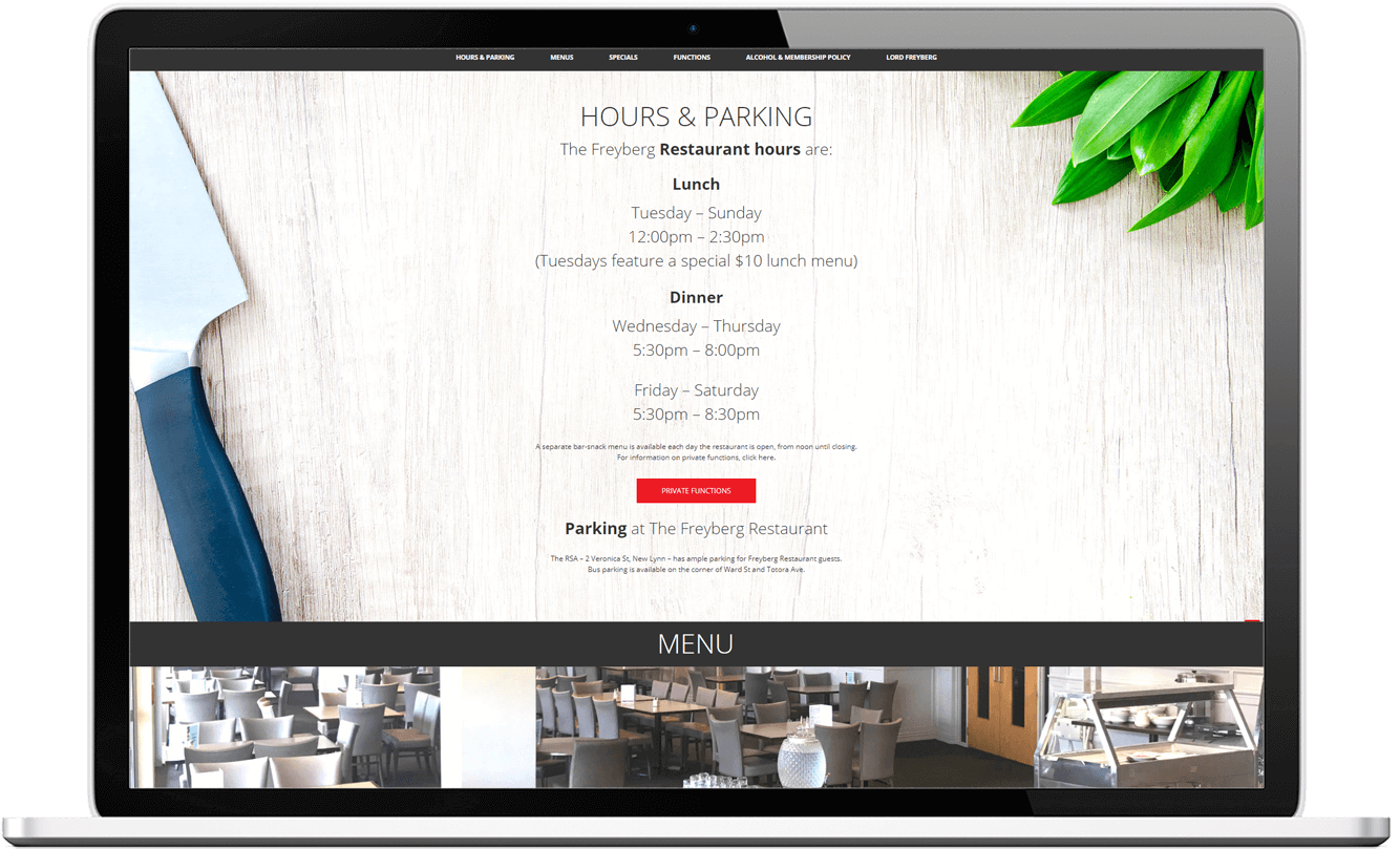 The Freyberg Restaurant Freyberg website design desktop - The Freyberg Restaurant