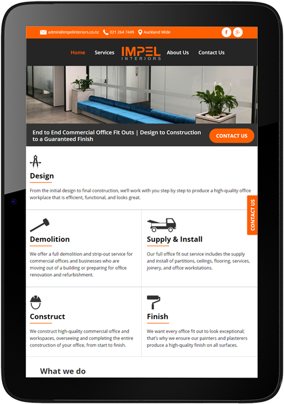 Impel Tablet Website Design - Impel Interiors