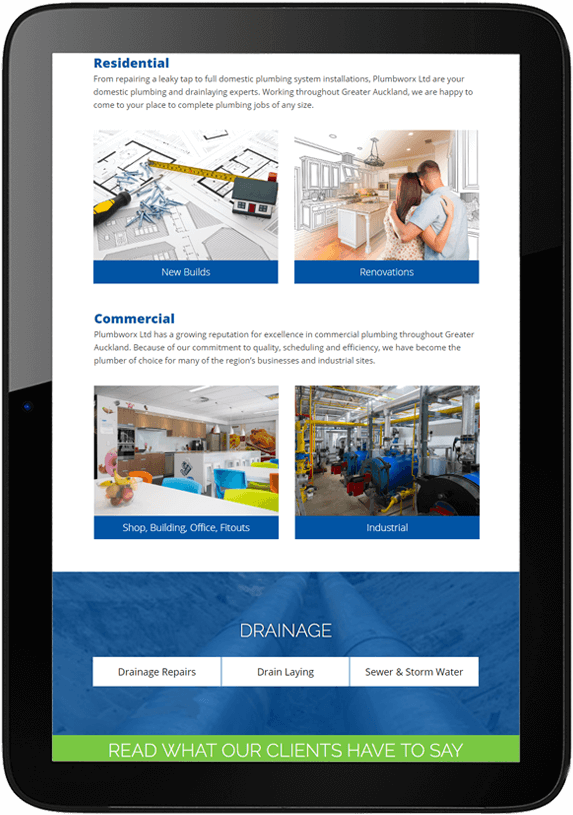 Plumbworx website design project tablet - Plumbworx Website Design