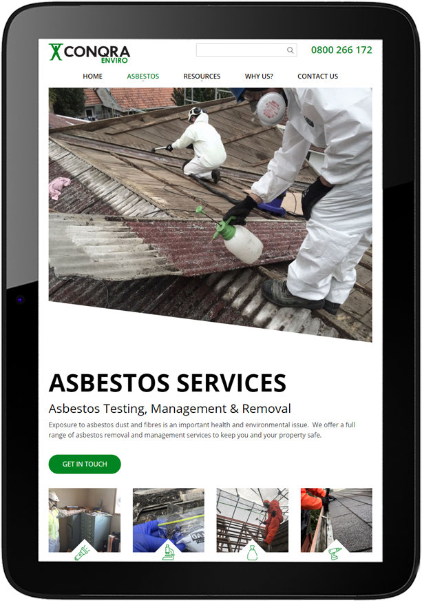 Conqra Website Design Tablet - Conqra Asbestos Website Design