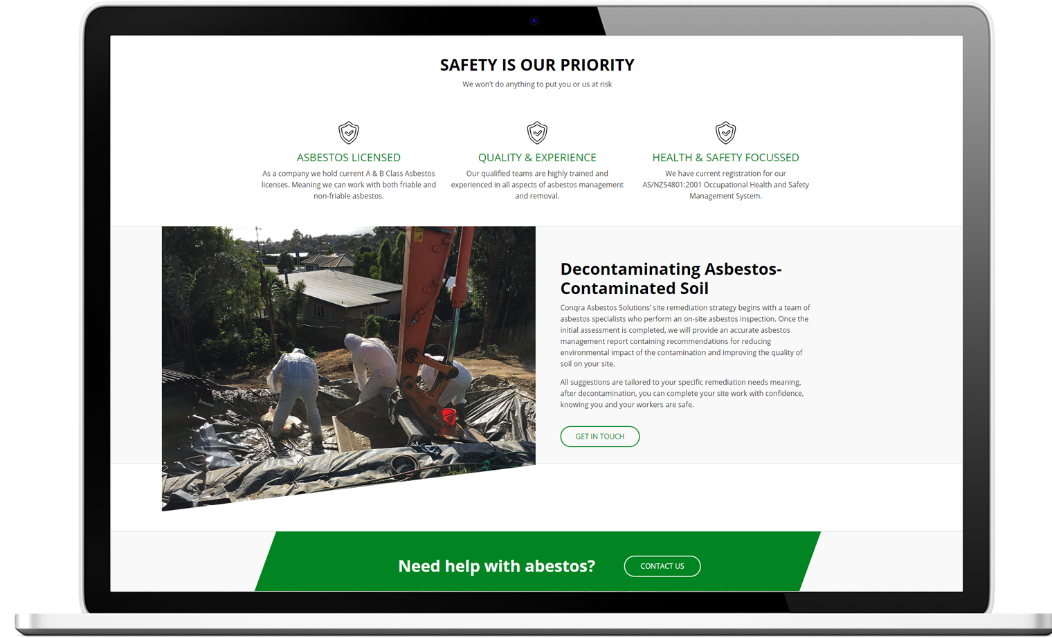 Conqra Website Re design Desktop - Conqra Asbestos Website Design