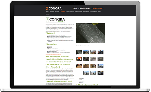 Conqra website before redesign - Conqra Asbestos Website Design