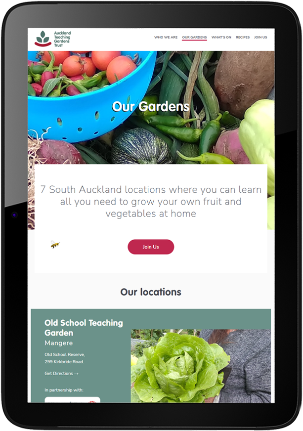 Auckland Teaching Gardens Website Design Auckland Teaching Gardens Website Design Our Gardens Tablet - Auckland Teaching Gardens Website Design