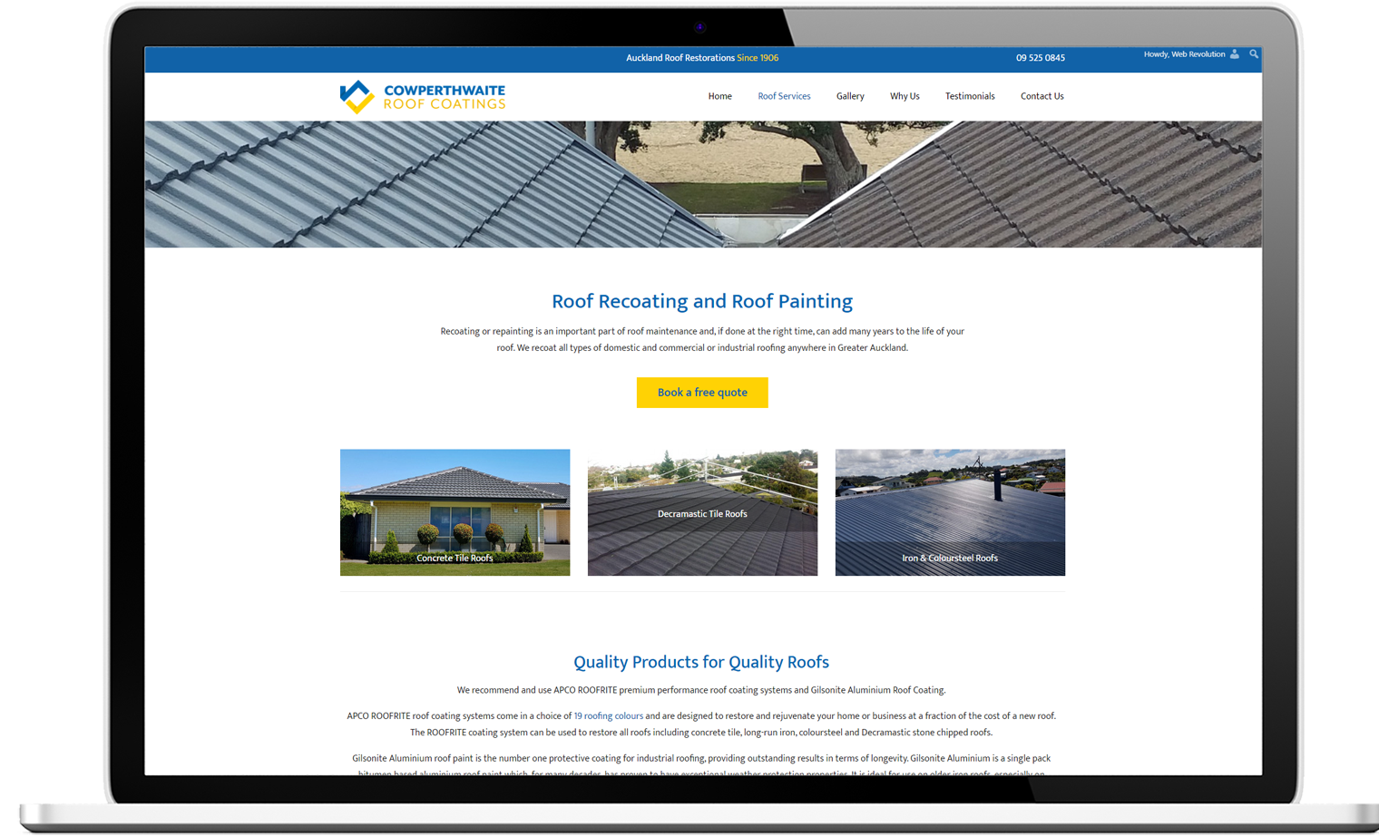 Cowperthwaite Website Re design Desktop - Cowperthwaite Roof Coatings Website and logo design