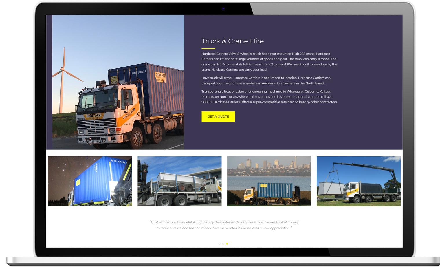Truck and crane hire website design desktop - Truck and Crane Hire