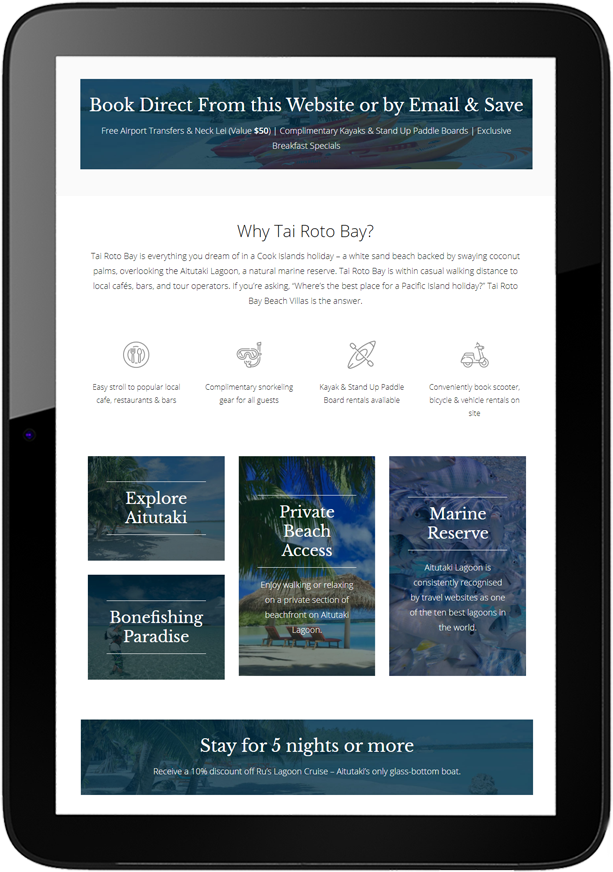 Tai Roto Bay Beach Villas Tai Roto Bay Beach Villas Website Design Tablet - Tai Roto Bay Beach Villas