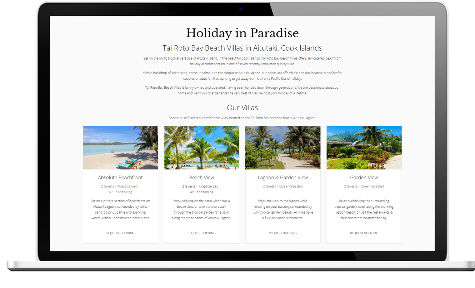 Tai Roto Bay Beach Villas website design laptop - Tai Roto Bay Beach Villas