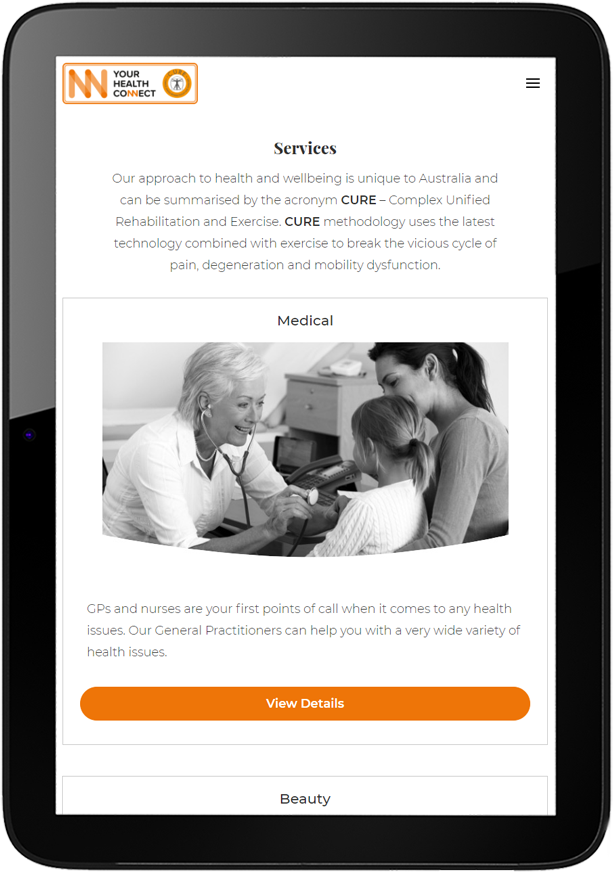 YHC website design tablet - Your Health Connect Website Design