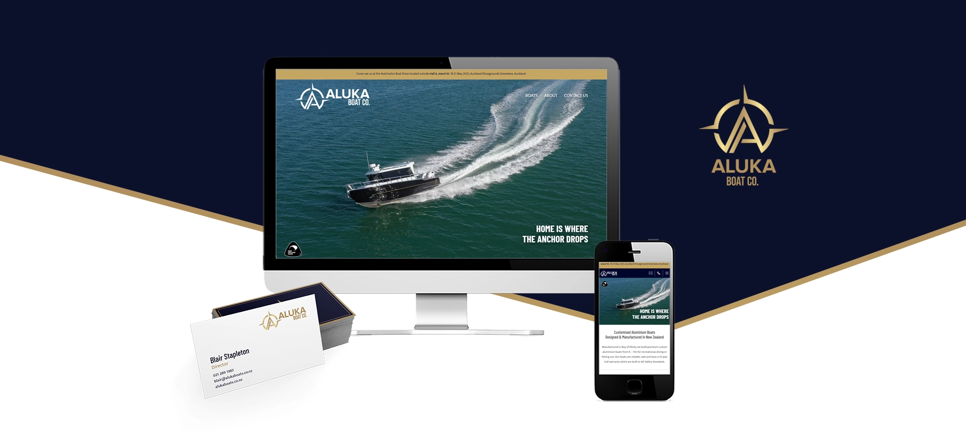 Aluka Boat Co. website design and business card banner - Aluka Boat Co.