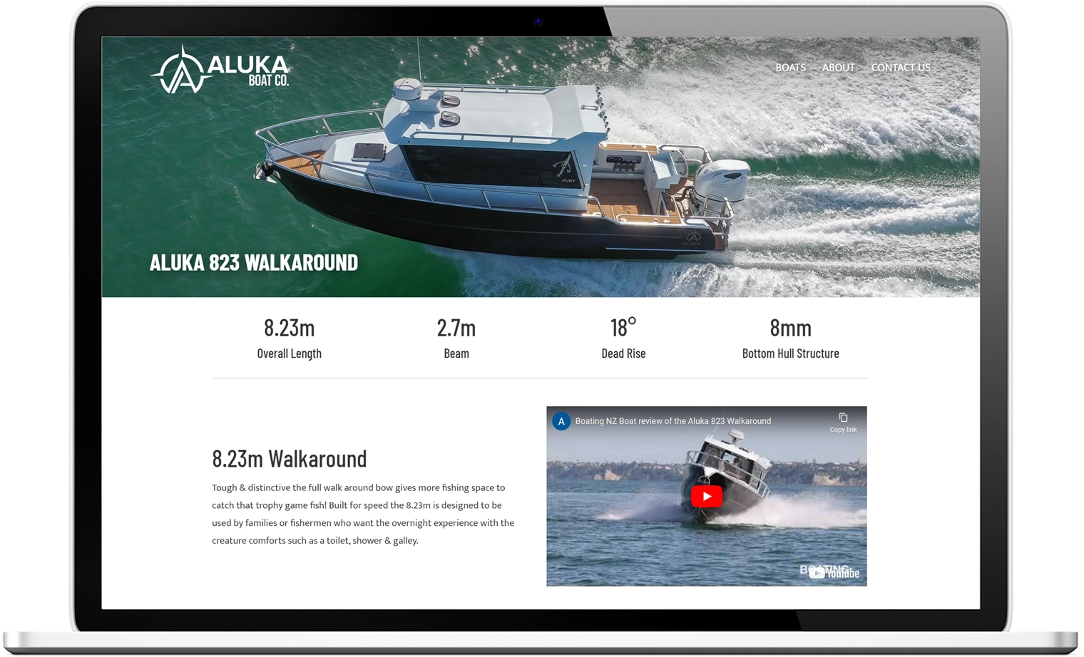 Aluka Website design Desktop - Aluka Boat Co.