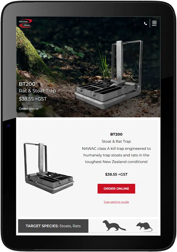 National traps website design - tablet
