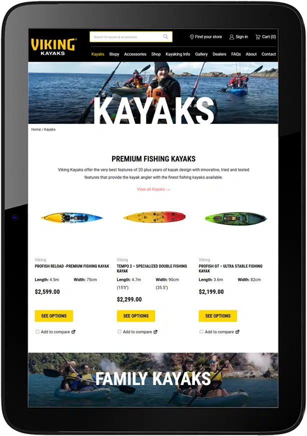 Viking kayaks website design - tablet Viking kayaks website design - tablet