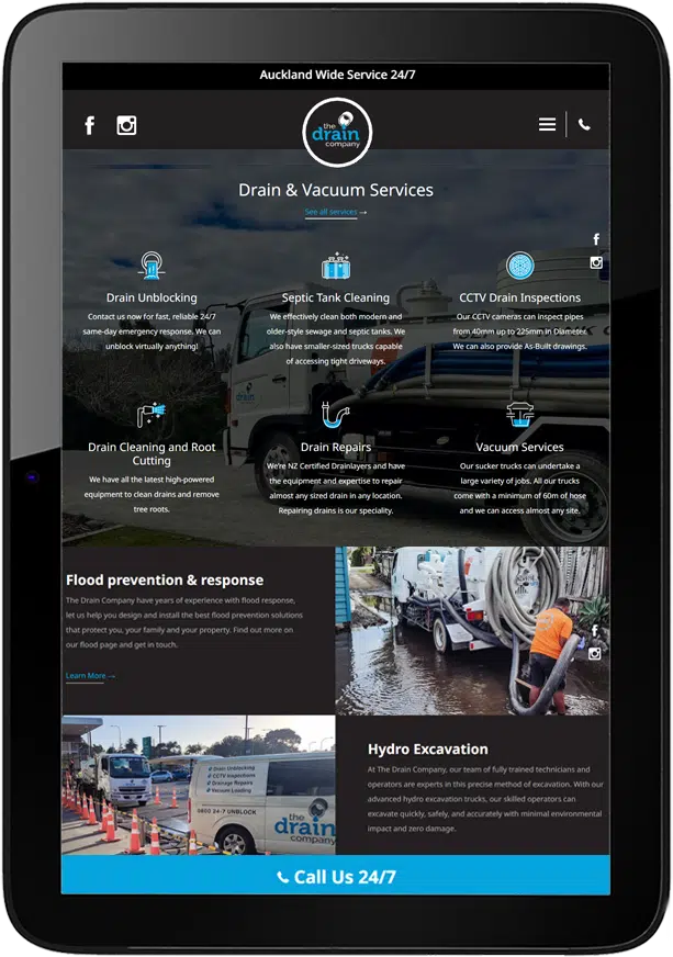 The drain company website design - tablet