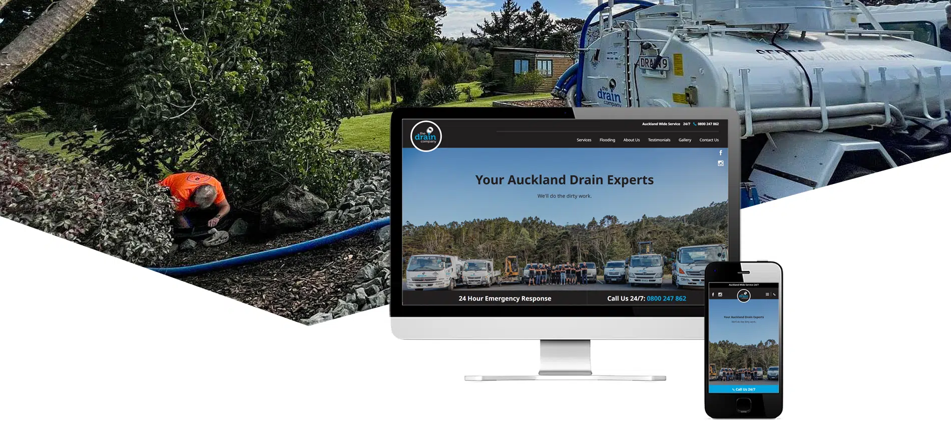 The drain company website design banner