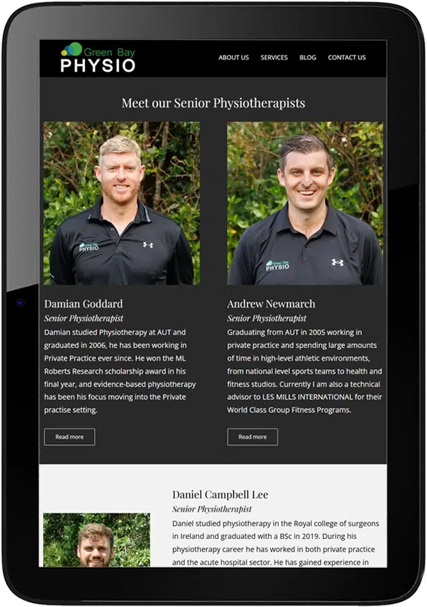 Green bay physio website design - tablet internal page Green bay physio website design - tablet internal page