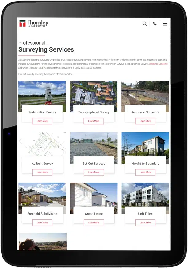 Thornley website design - tablet Thornley website design - tablet