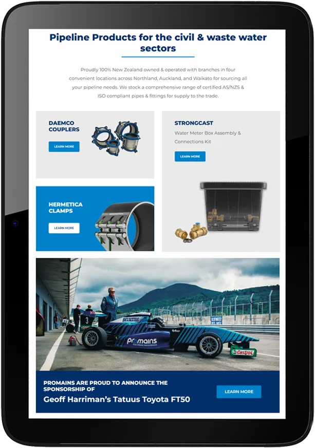 Promains website design - tablet Promains website design - tablet
